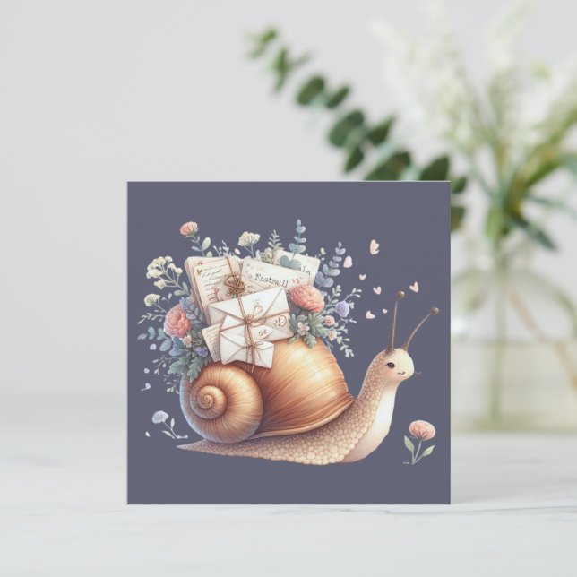 Cute Snail Mail Floral Pastel Illustration Card (Standing Front)