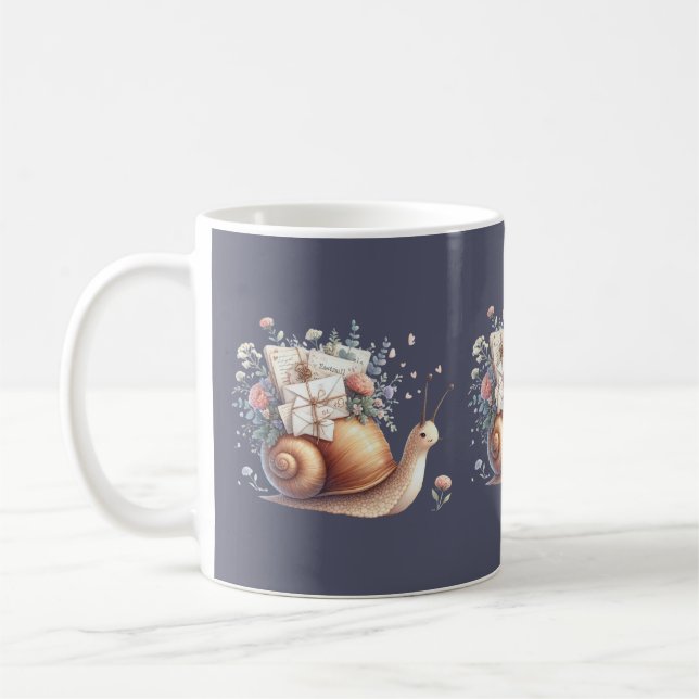 Cute Snail Mail Floral Pastel Illustration Coffee Mug (Left)