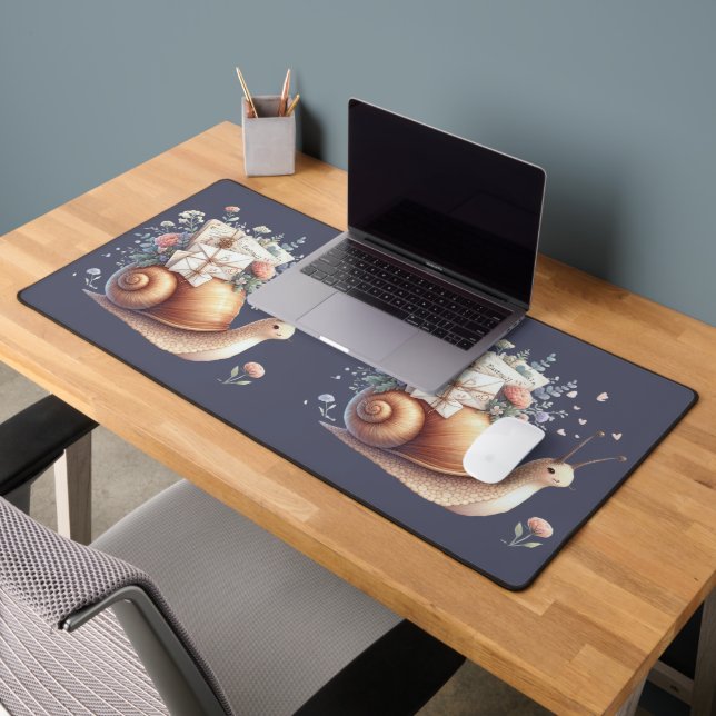 Cute Snail Mail Floral Pastel Illustration Desk Mat (Office 2)