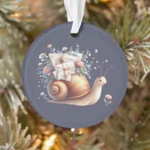 Cute Snail Mail Floral Pastel Illustration Ornament