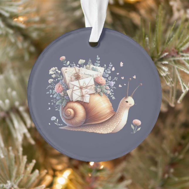 Cute Snail Mail Floral Pastel Illustration Ornament (Tree)