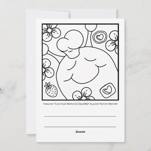 Cute Snail Memorial Day BBQ Colouring Holiday Card (Back)