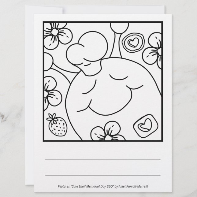 Cute Snail Memorial Day BBQ Colouring Page (Front)