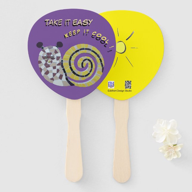 Cute Snail Mosaic Take it Easy Paddle Hand Fan (Front and Back)