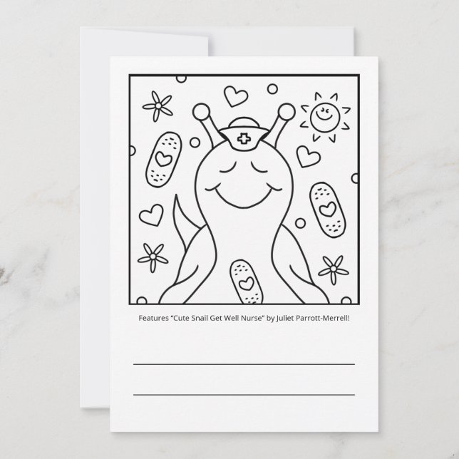 Cute Snail Nurse Get Well Soon Colouring Card (Back)