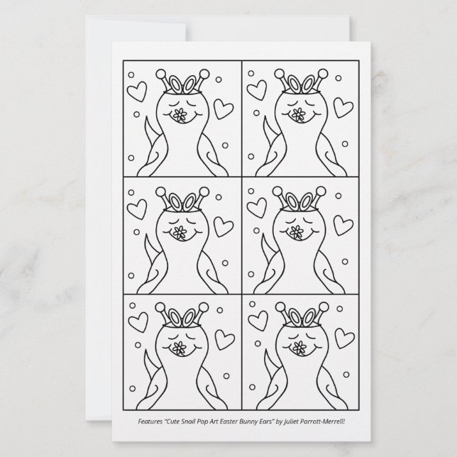 Cute Snail Pop Art Bunny Ears Easter Colouring Pag (Front)
