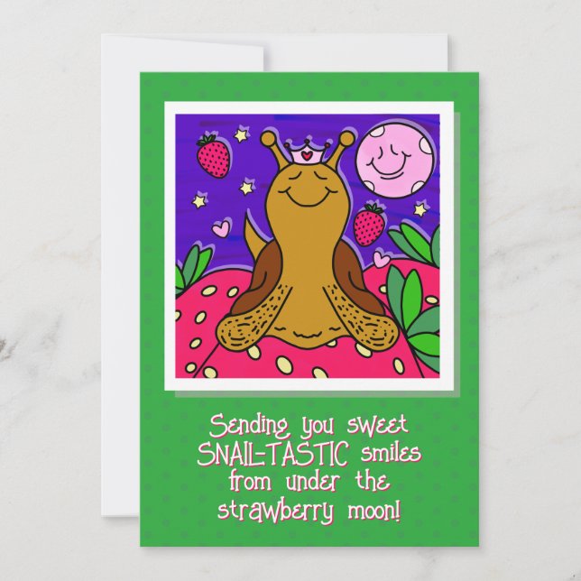 Cute Snail Royally Fun Summer Strawberry Moon Card (Front)