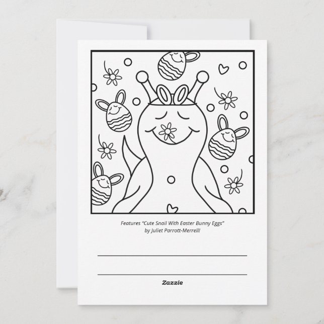 Cute Snail Sending Smiles Easter Colouring | Holiday Card (Back)