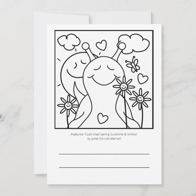Cute Snail Sending Smiles Spring Colouring |  Card (Back)