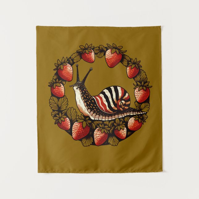 Cute Snail Strawberry Fruit Snails Art Snail Mail  Tapestry (Front)