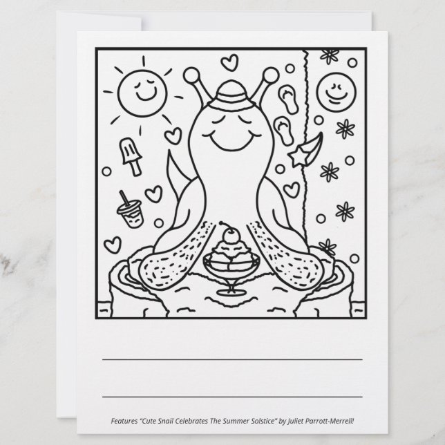 Cute Snail Summer Solstice Fun Colouring Page (Front)