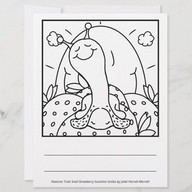 Cute Snail Summer Sunshine Smiles Colouring Page (Front)