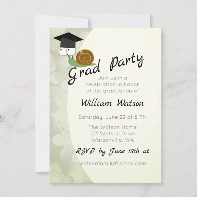 Cute Snail Themed Graduation Party Invitation (Front)
