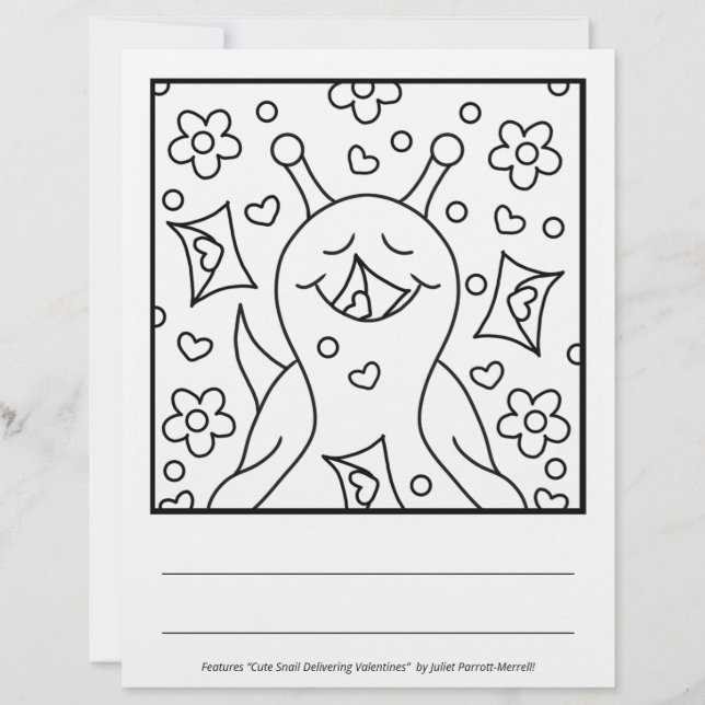 Cute Snail Valentines Day | Colouring Page (Front)