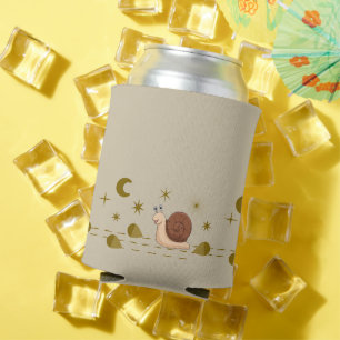 Cute Snail Walk In Moon And Star Pattern Forest Can Cooler
