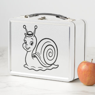 Cute Snail Wearing Hat Funny Retro Metal Lunch Box
