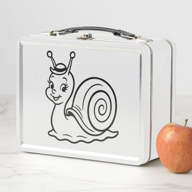 Cute Snail Wearing Hat Funny Retro Metal Lunch Box (In Situ)