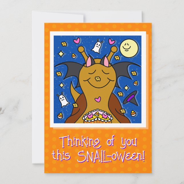Cute Snail With Bat Wings Happy Halloween Holiday Card (Front)