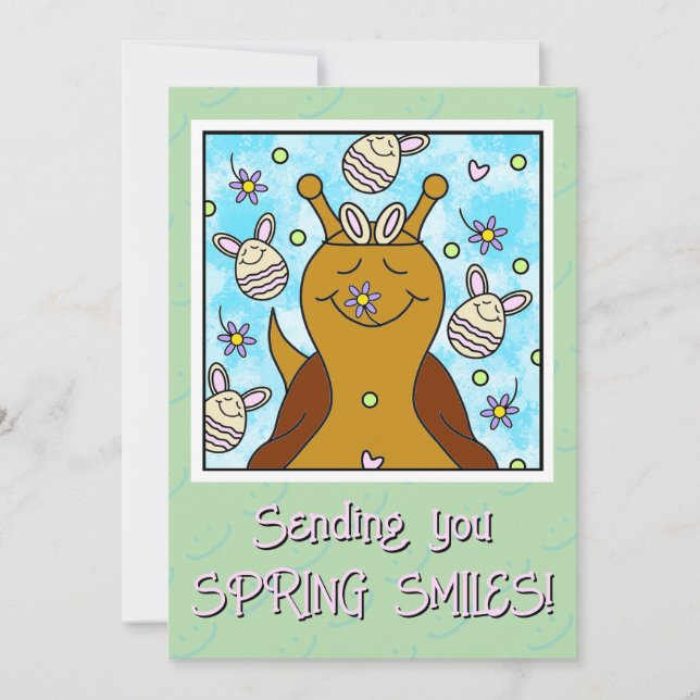 Cute Snail With Bunny Eggs Easter | Holiday Card (Front)