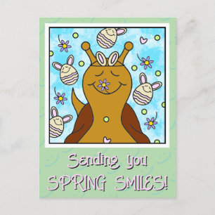 Cute Snail With Bunny Eggs Sending Smiles Easter   Holiday Postcard