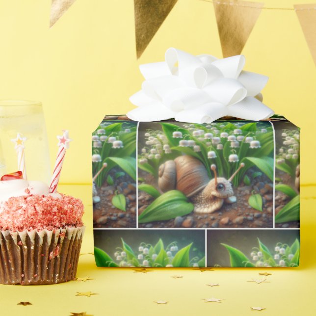 Cute Snail With Lily of the Valley Flowers Wrapping Paper (Birthday Party)