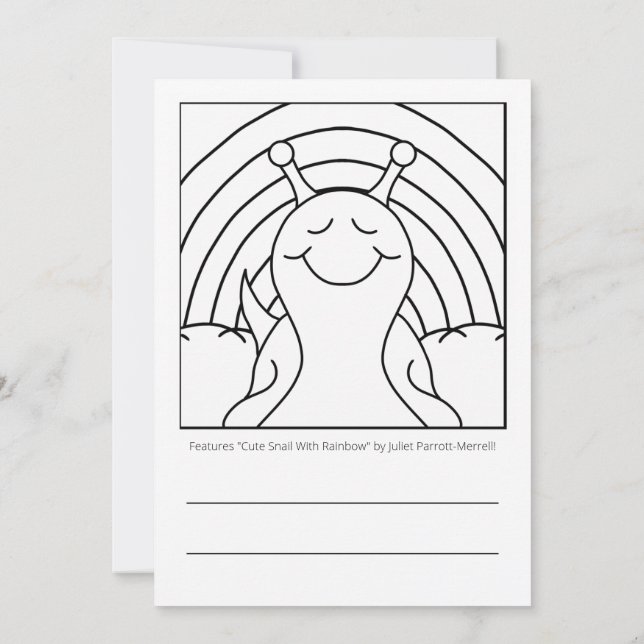 Cute Snail With Rainbow Day Colouring | Greeting Card (Back)
