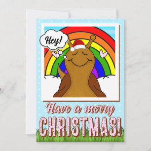 Cute Snail With Rainbow Merry Christmas   Holiday Card