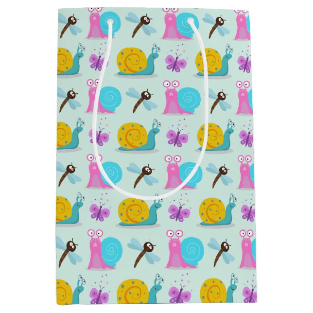Cute Snails, Butterflies and Dragonflies  Medium Gift Bag (Front)