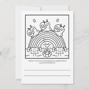 Cute Snails Crossing Rainbow Log Fall Colouring Card