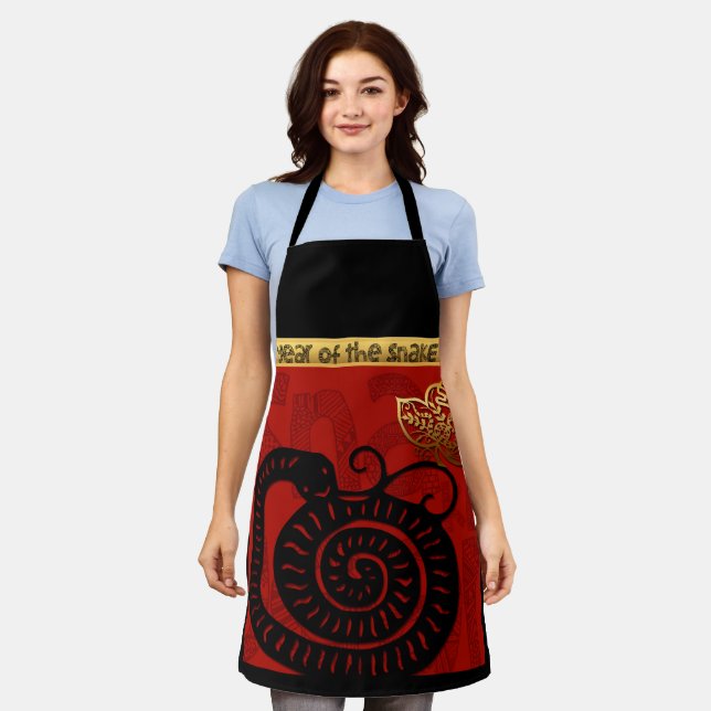 Cute Snake Chinese New Year Zodiac Birthday AWA Apron (Worn)