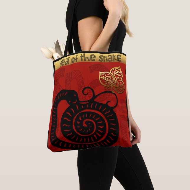 Cute Snake Chinese New Year Zodiac Birthday TB Tote Bag (Close Up)