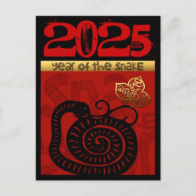 Cute Snake Chinese Year 2025 Zodiac Birthday VHPC Holiday Postcard (Front)