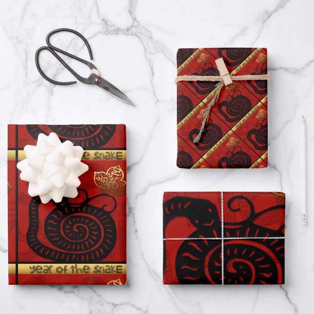 Cute Snake Chinese Year Zodiac Birthday WP3P Wrapping Paper Sheet (Front)
