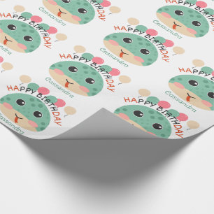 Cute Snake Face Balloons Name Kids Birthday Wrapping Paper