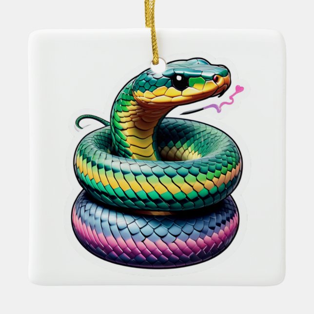 Cute Snake Illustration Ceramic Ornament (Front)