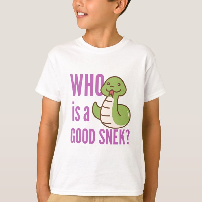Cute Snake Kids Shirt – “Who Is A Good Snek?” (Front)