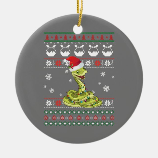 Cute Snake Ugly Sweater Christmas Light Pajama Ceramic Tree Decoration (Front)