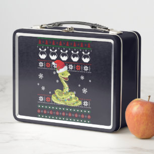 Cute Snake Ugly Sweater Christmas Light Pajama Metal Lunch Box