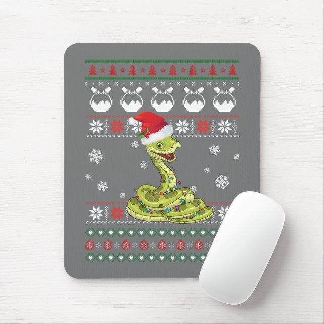 Cute Snake Ugly Sweater Christmas Light Pajama Mouse Mat (With Mouse)