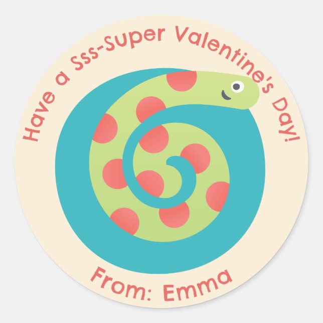 Cute Snake Valentine Stickers - Personalised Kids (Front)