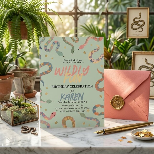 Cute Snake Wildly Fun Birthday Celebration Invitation (Creator Uploaded)