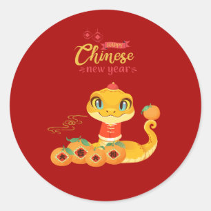 Cute Snake with Lucky Golden Orange Lunar New Year Classic Round Sticker