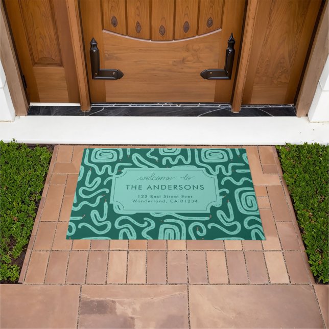 Cute Snakes in Green Family Address Home Doormat (Outdoor)