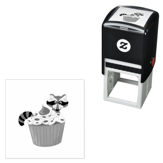 Cute Sneaky Racoon & Chocolate Chip Cupcake Self-inking Stamp (In Situ)