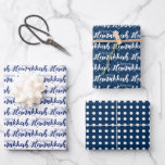 Cute Snow Bubbles & Polka Dot Happy Hanukkah Wrapping Paper Sheet<br><div class="desc">Stylish and fun,  this gift wrap set is the perfect way to wrap all your Hanukkah gifts.  The designs feature: 1. a blue and white Hanukkah snow bubbles pattern,  2. a white and blue Hanukkah snow bubbles pattern,  and 3. a blue and white polka dot snow pattern.</div>