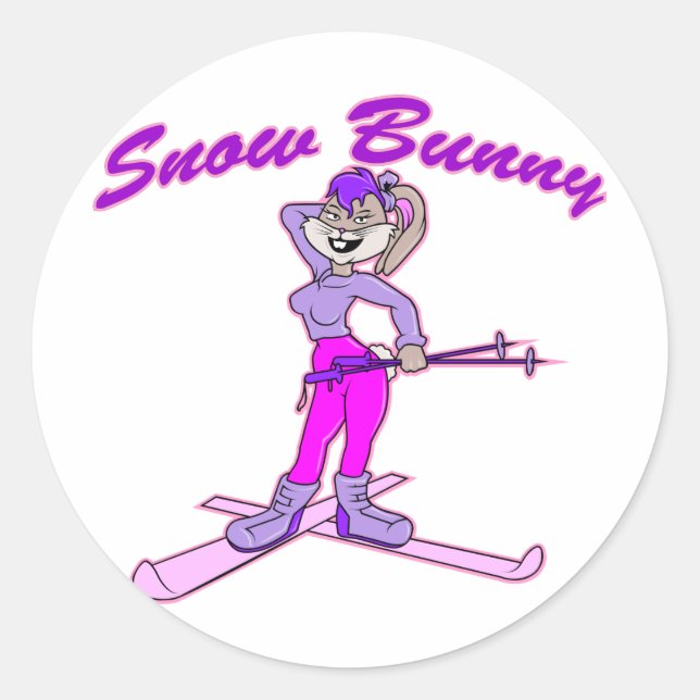 Cute Snow Bunny Classic Round Sticker (Front)