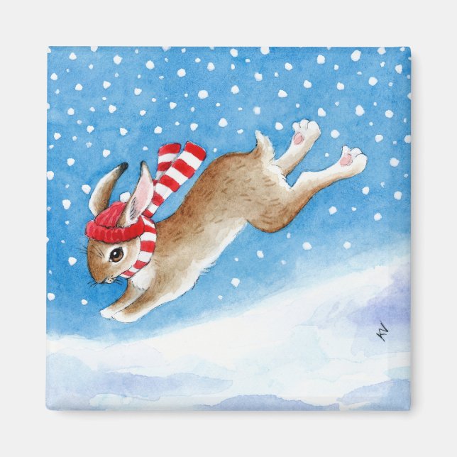Cute snow bunny rabbit cartoon magnet (Front)