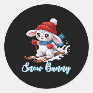 Cute Snow Bunny Ski Lover Winter Downhill Skiing B Classic Round Sticker