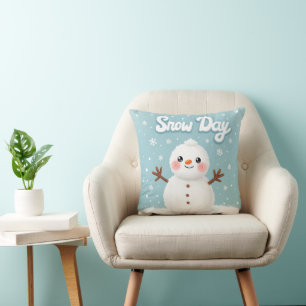 Cute Snow Day Snowman Decorative Pillow