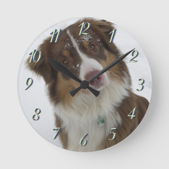 Cute Snow Dog Round Clock (Front)
